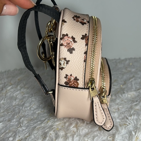 Coach Pink and Brown Floral Mini Bag Keychain - Picture 4 of 13